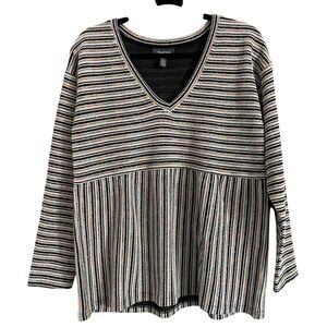 ModCloth Womens Striped V-Neck Babydoll Knit Top Black‎ White Multi Size M